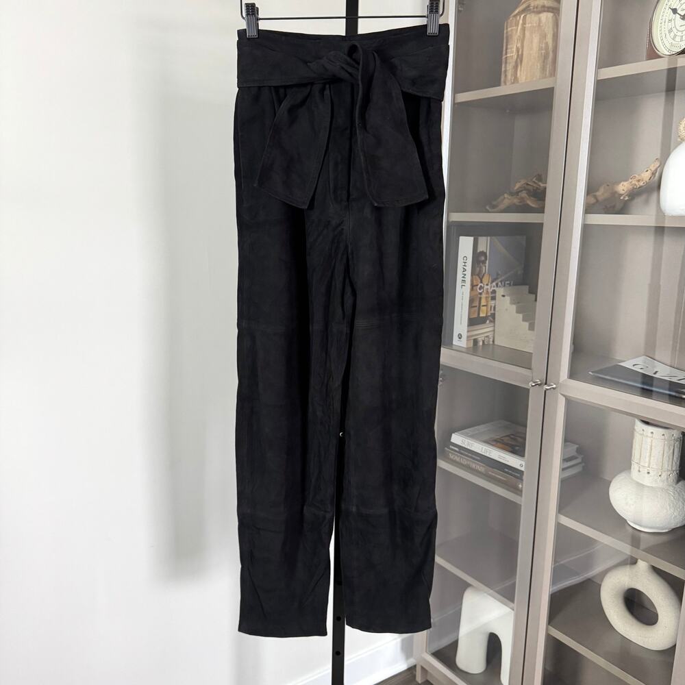 Zimmermann Suede Black Leather Belted High Rise Pants 0 Relaxed Straight Trouser